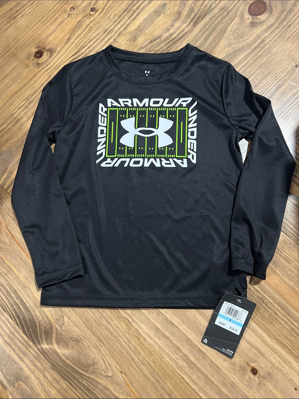 Under Armour Black Long Sleeve Tee with Neon Green and White Logo